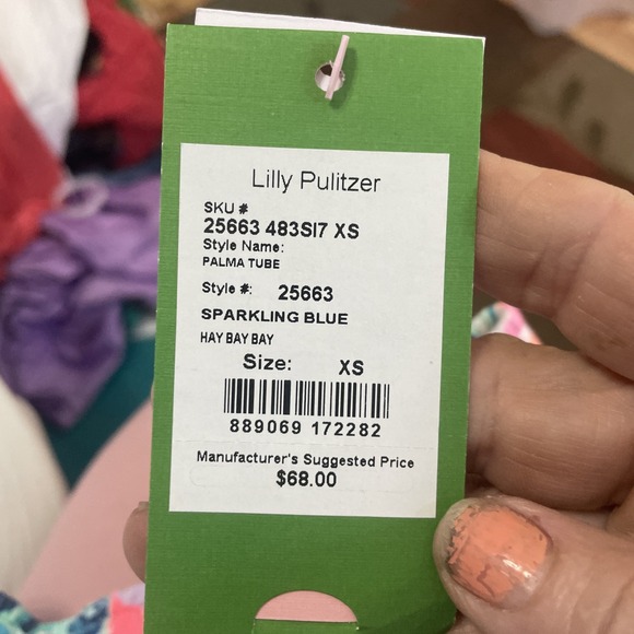 LILLY PULITZER Palma Tube Top‎ In Sparkling Blue Hey Bay Bay Size Xsmall - Picture 7 of 8